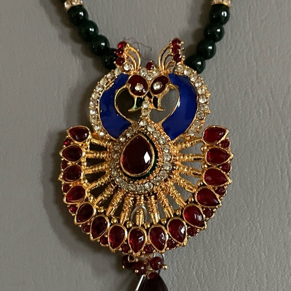 One gram 24 carat gold plated peacock design Necklace Set - Picture 3 of 7